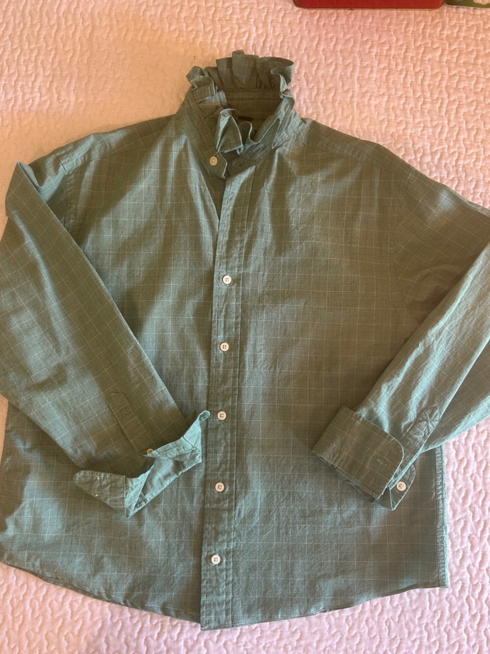 Women’s Upcycled Men’s Green Plaid long sleeve Button-Up Shirt